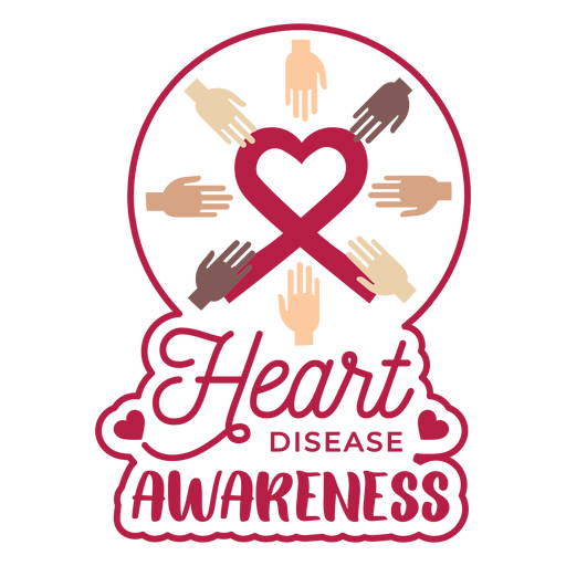 Heart disease awareness hand heart badge sticker PNG Design