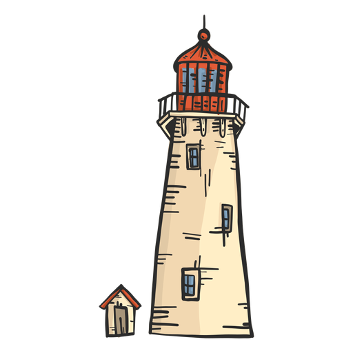 Lighthouse beacon tower hut colored sketch PNG Design