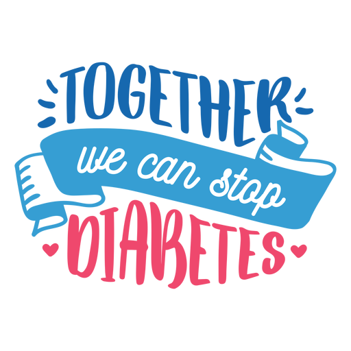 Together we can stop diabetes ribbon heart badge sticker PNG Design
