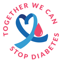 Together we can stop diabetes ribbon heart drop badge sticker PNG Design