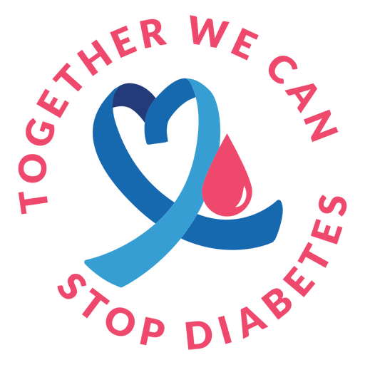 Together we can stop diabetes ribbon heart drop badge sticker PNG Design