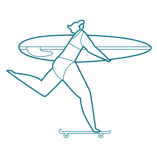 Trazo de tabla de surf de mujer patineta