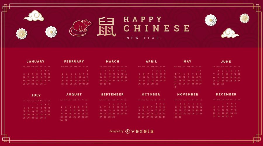 2020 Chinese New Year Calendar - Vector Download