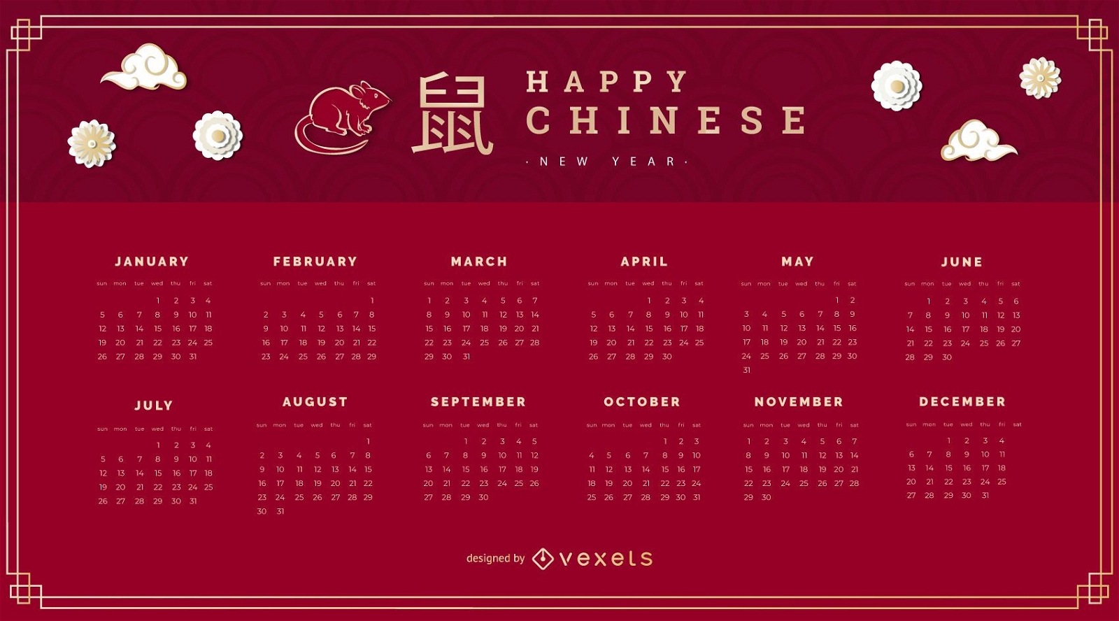 Calendário do ano novo chinês de 2020