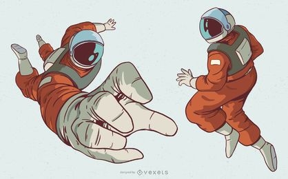 Conjunto de ilustración de personaje de hombre astronauta