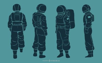 Conjunto de caracteres de silueta de hombre astronauta