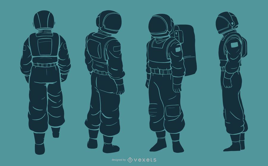 Conjunto de caracteres da silhueta do homem astronauta Conjunto de caracteres da silhueta do homem astronauta