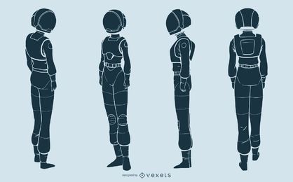 Astronaut woman silhouette character set Astronaut woman silhouette character set