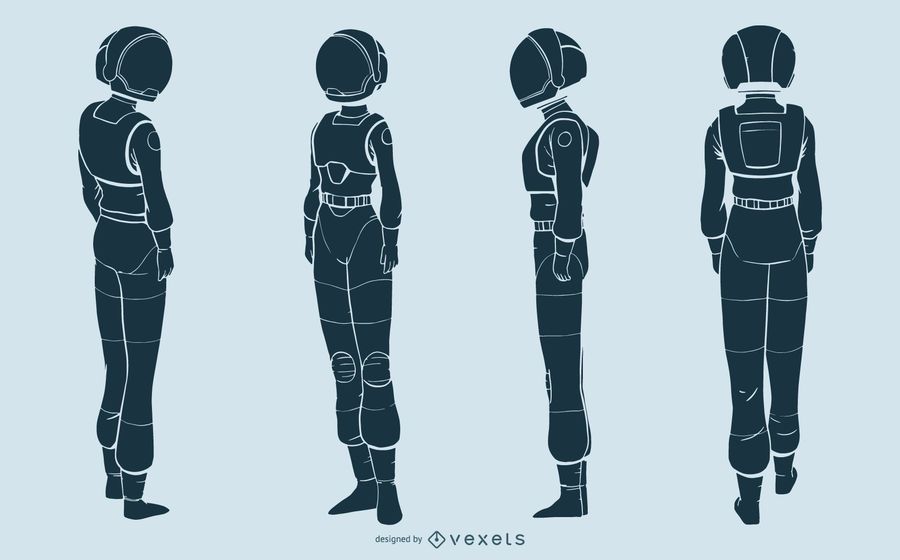 Astronaut woman silhouette character set Astronaut woman silhouette character set