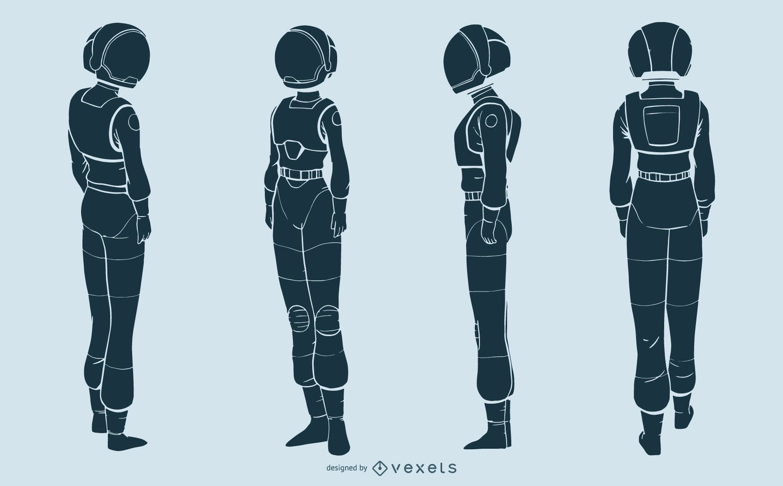 Astronaut woman silhouette character set