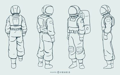 Conjunto dibujado a mano hombre astronauta