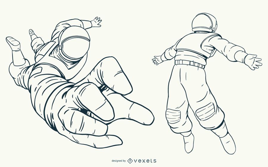 Hand Drawn Astronaut Character Set - Vector Download