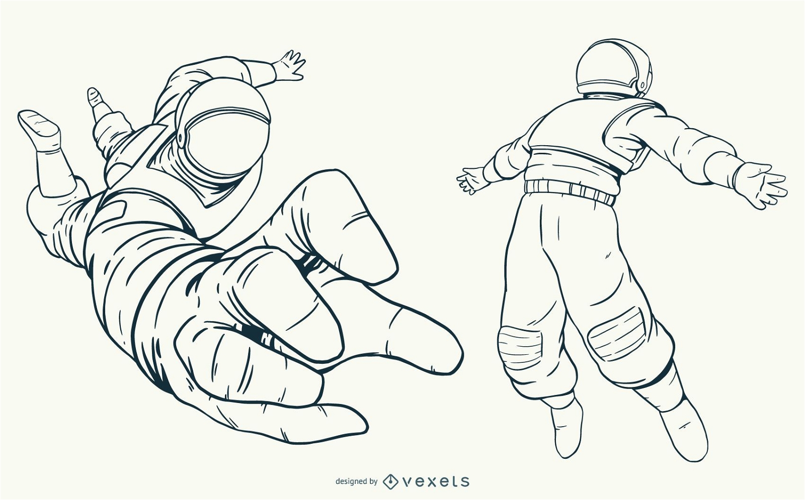 Conjunto de caracteres de astronauta desenhado ? m?o