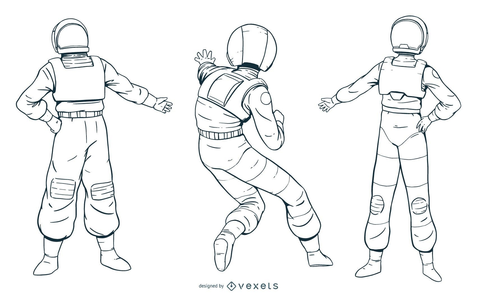 Hand gezeichnetes Astronauten-Charakterpaket