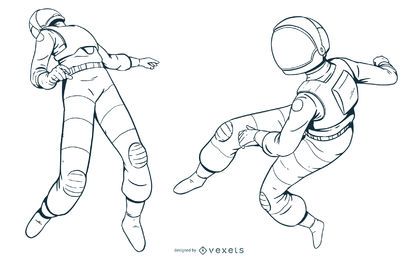 Conjunto de astronauta dibujado a mano