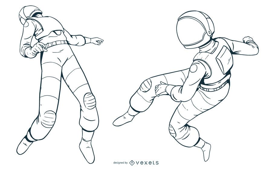 Hand drawn astronaut set Hand drawn astronaut set