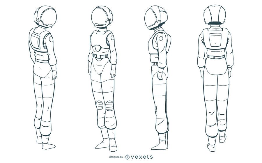 Conjunto de astronauta mujer dibujado a mano Conjunto de astronauta mujer dibujado a mano