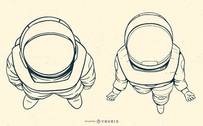 Astronaut hand drawn illustration set