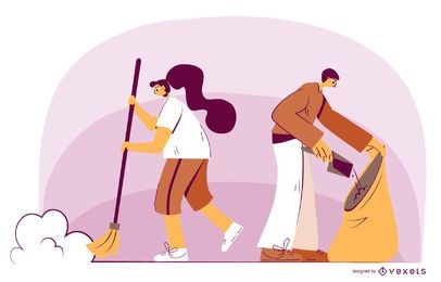 Characters cleaning illustration