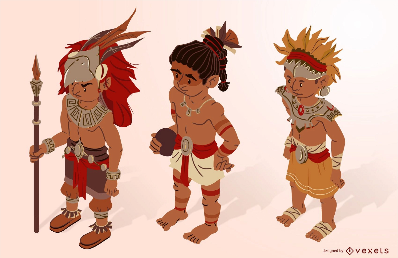 Aztec characters isometric set