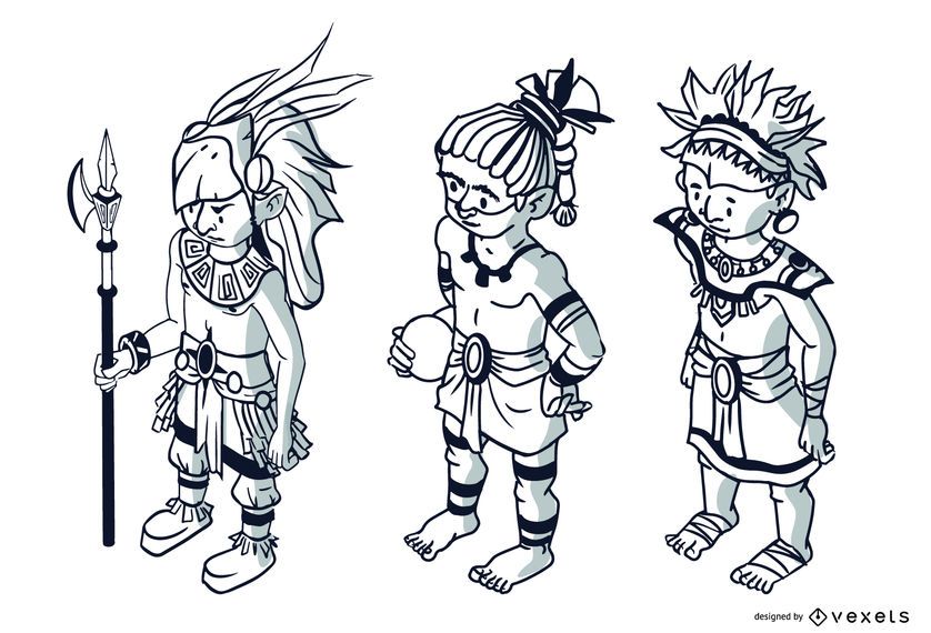 Aztec characters stroke set Aztec characters stroke set