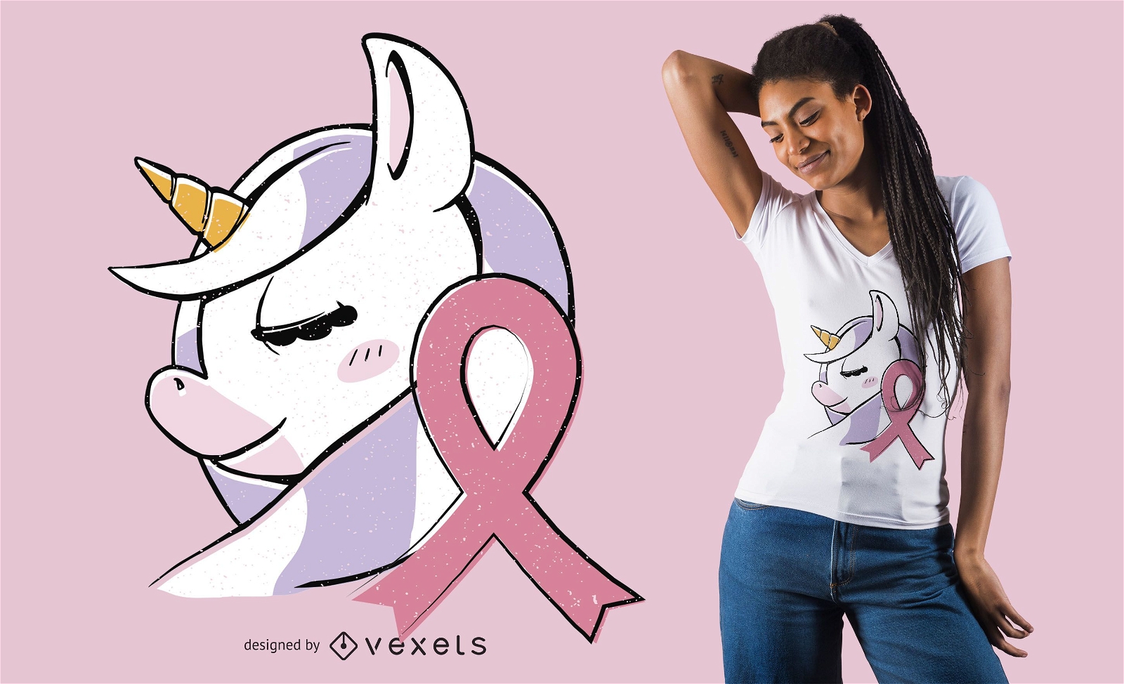 Diseño de camiseta de cáncer de mama unicornio