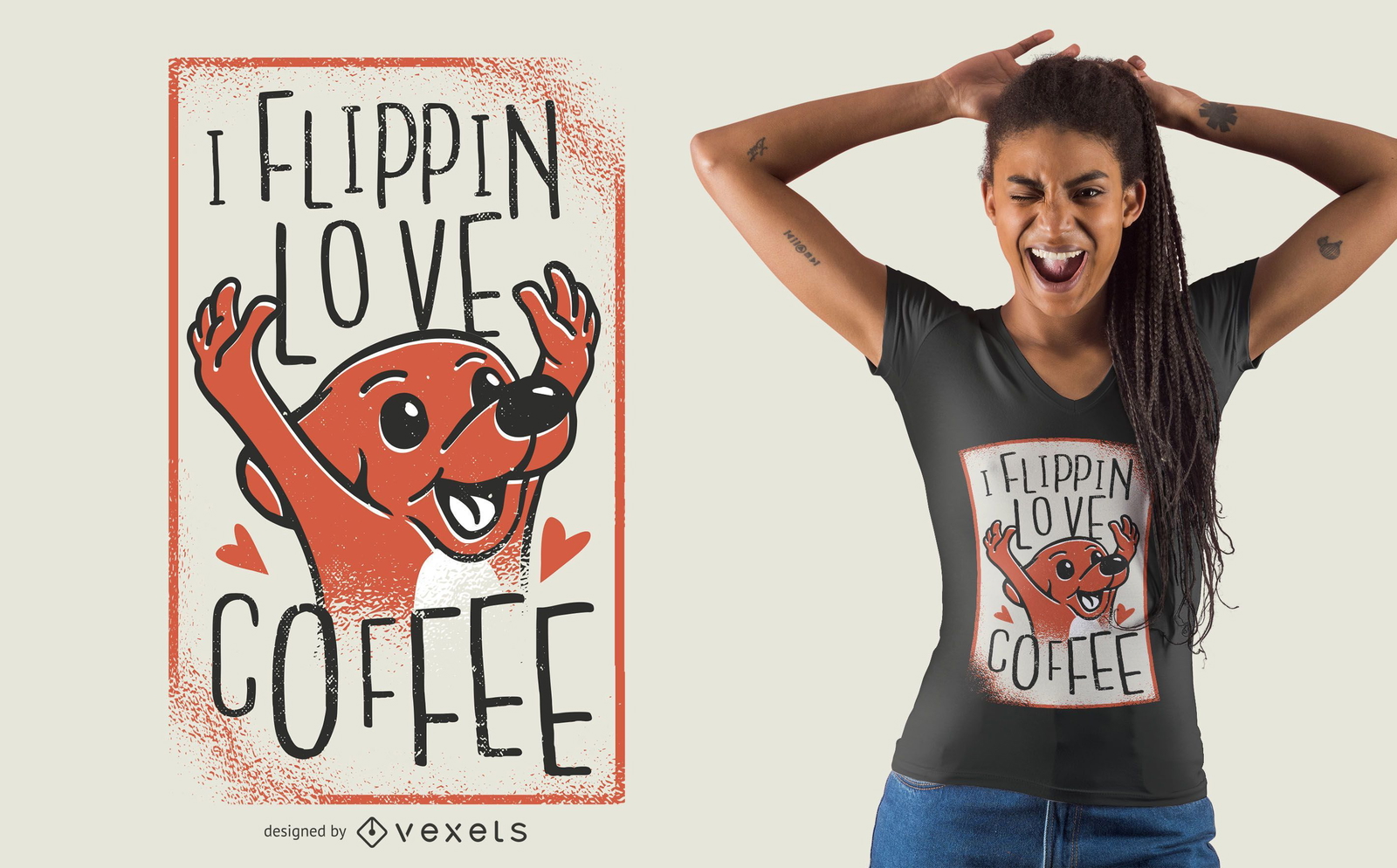 Diseño de camiseta de perro rojo café.