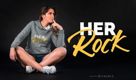 Design de camiseta dela com as citações do rock