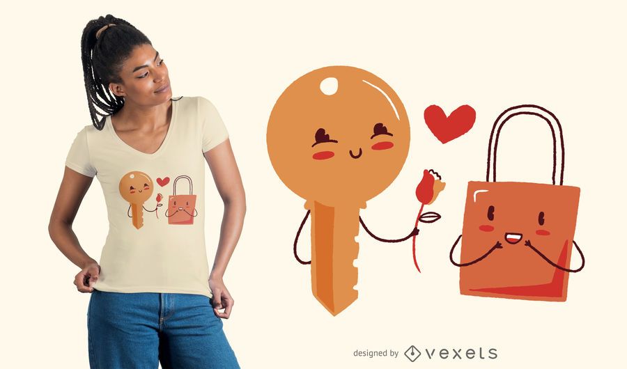 Schlüssel- und Verschluss-Liebes-T-Shirt Entwurf Schlüssel- und Verschluss-Liebes-T-Shirt Entwurf
