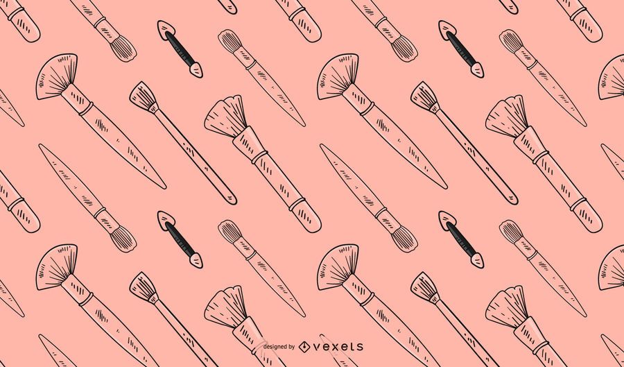 Padrão de pincéis de maquiagem desenhada de mão Padrão de pincéis de maquiagem desenhada de mão