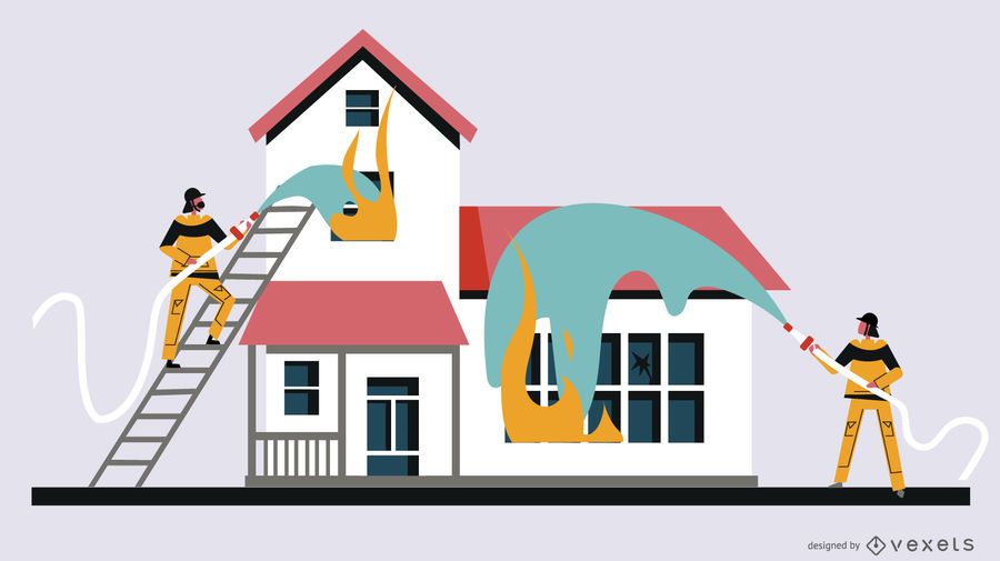 Ilustração plana de casa de bombeiros Ilustração plana de casa de bombeiros