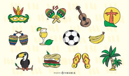 Brazil elements hand drawn set