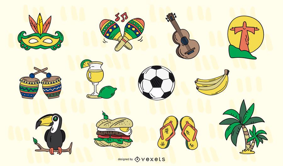 Elementos do Brasil mão desenhado conjunto Elementos do Brasil mão desenhado conjunto