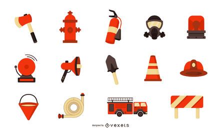 Colección plana de elementos de bombero Colección plana de elementos de bombero