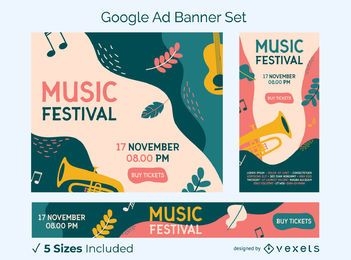 Conjunto de banner colorido de festival de música