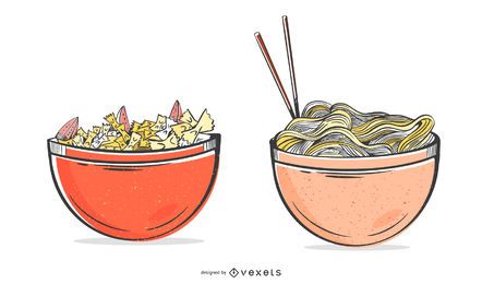 Pasta bowls illustration set