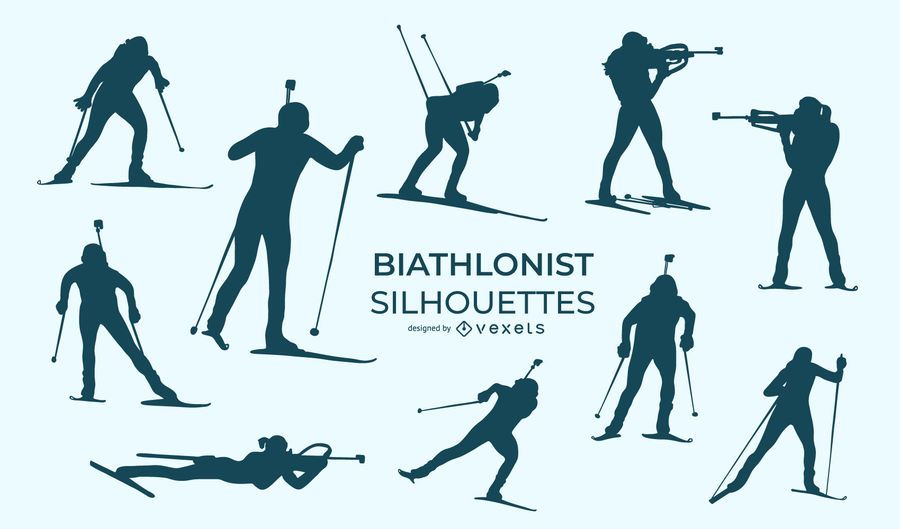 Biathlonist sport silhouette set Biathlonist sport silhouette set