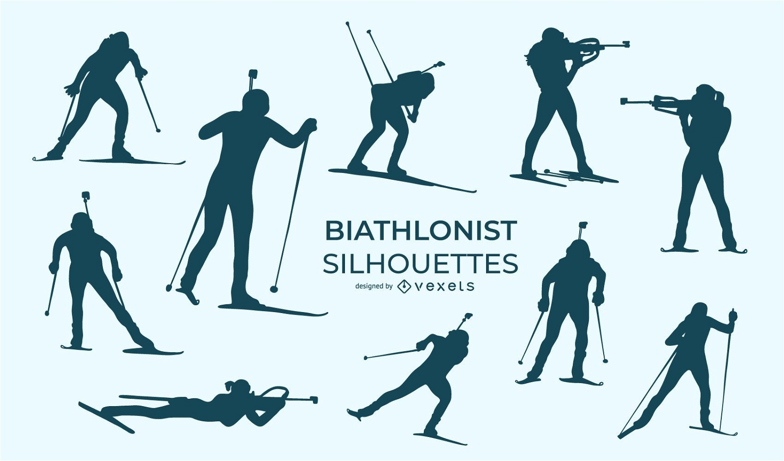 Biathlonist sport silhouette set