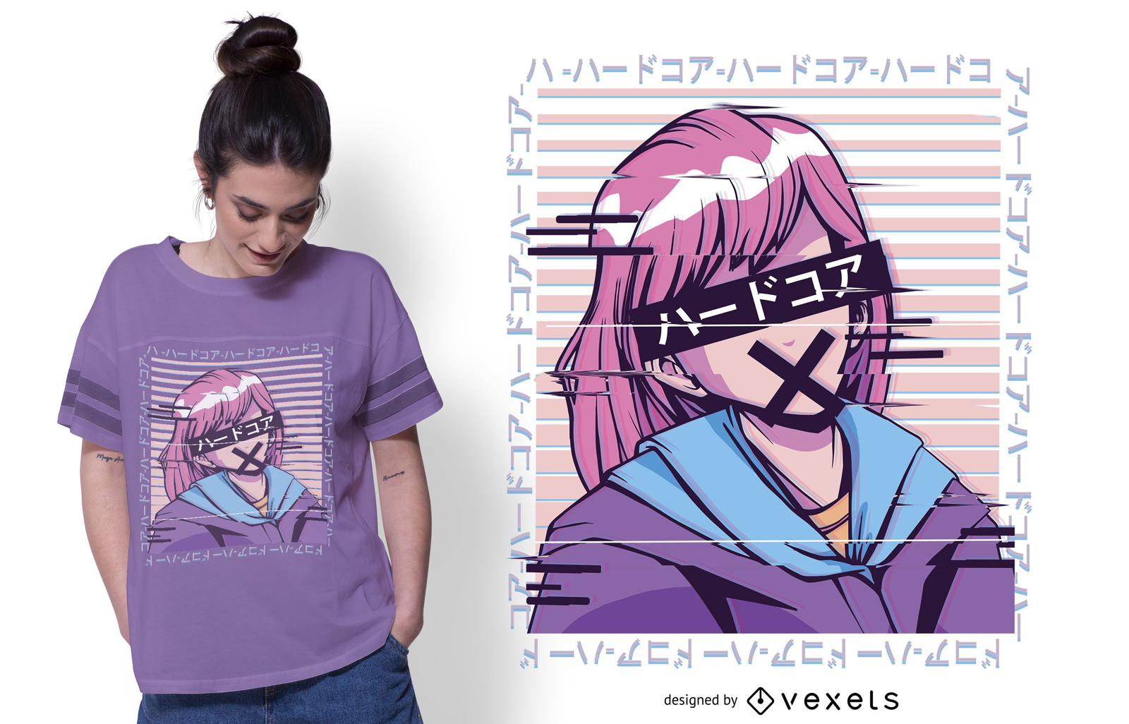 Glitch Anime Mädchen T-Shirt Design