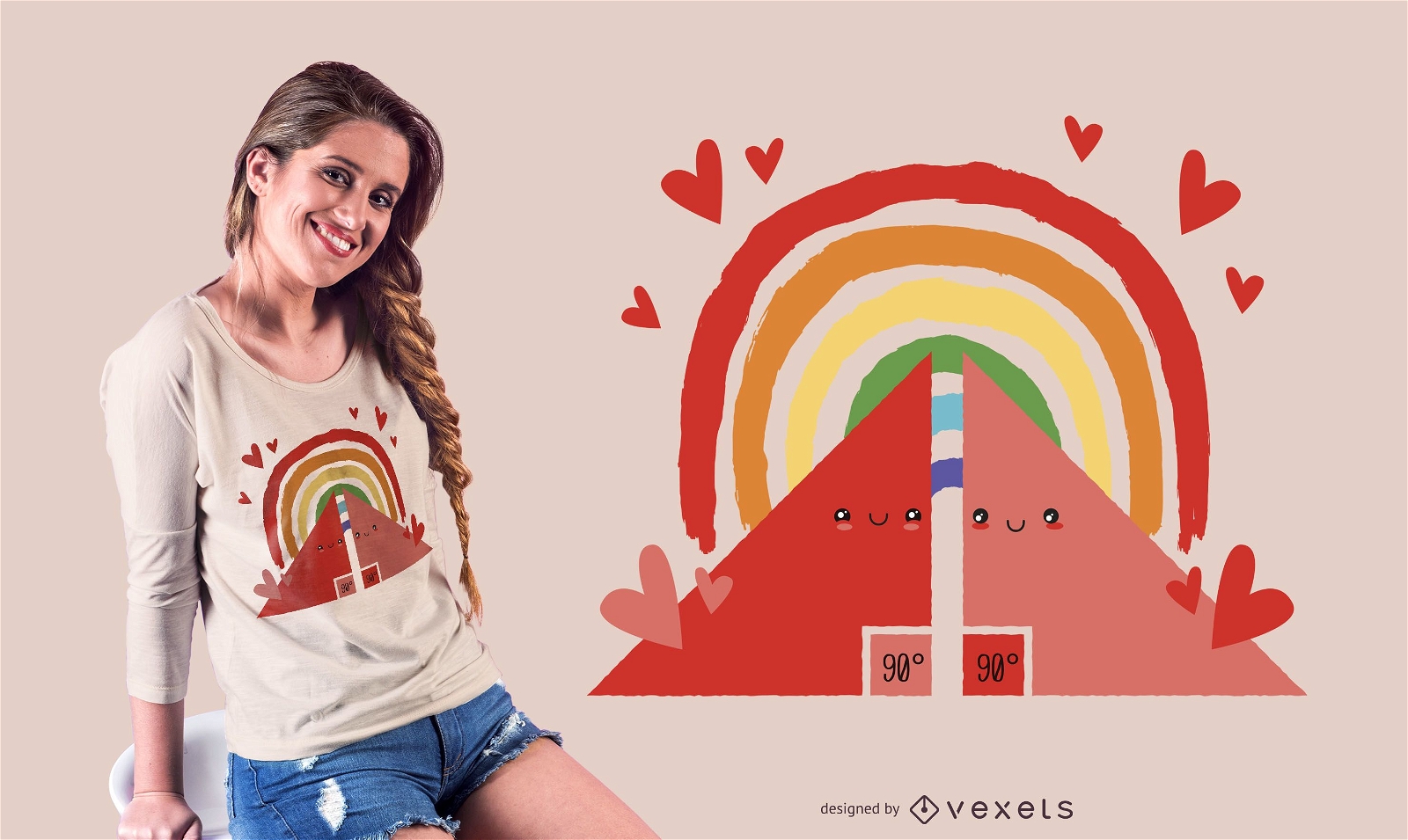 Design de camisetas com triângulos e arco-íris