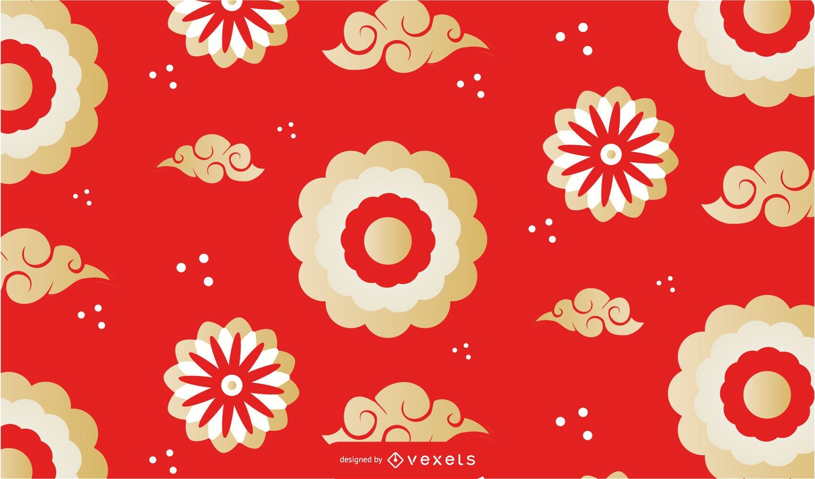 Chinese clouds flowers pattern design