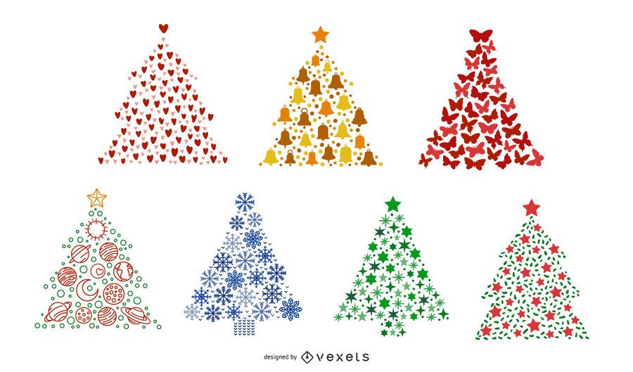 Conjunto colorido de árvores de Natal Conjunto colorido de árvores de Natal