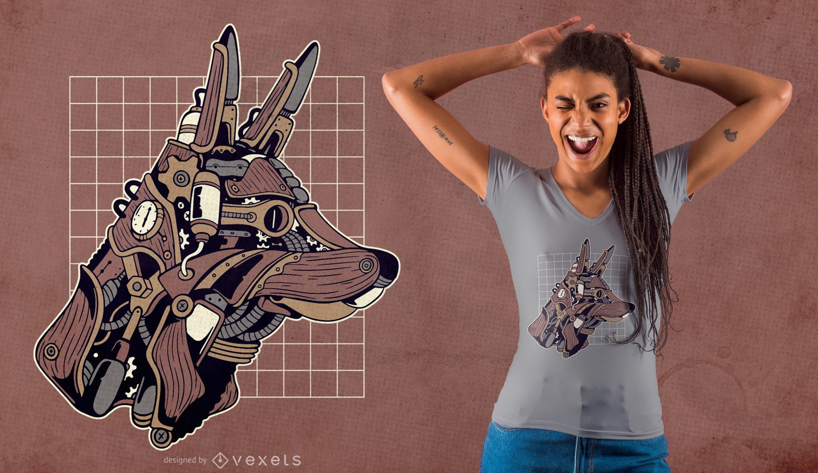 Wolf steampunk t-shirt design