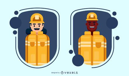 Conjunto de emblemas de personagem de bombeiro