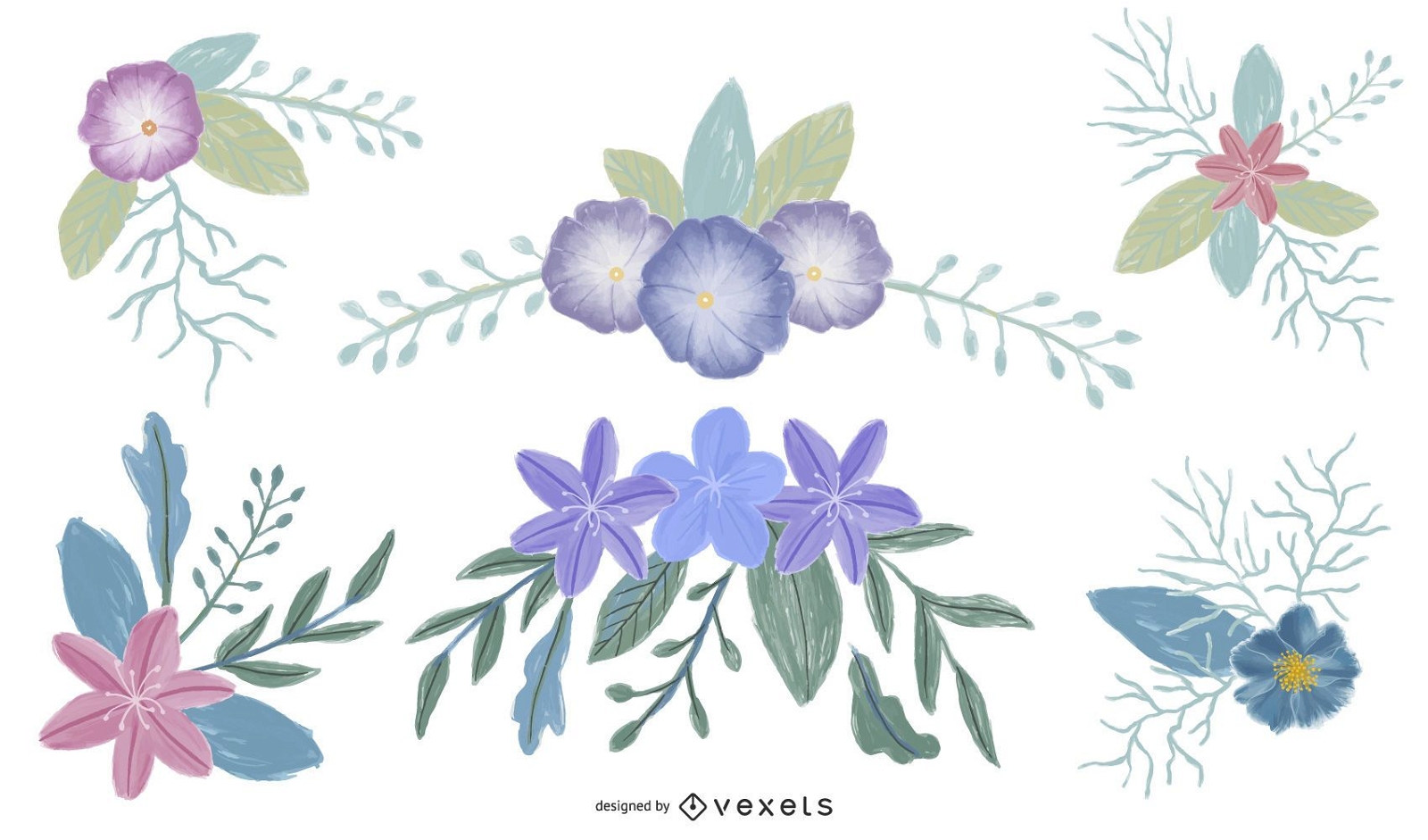 Conjunto de ilustraciones florales