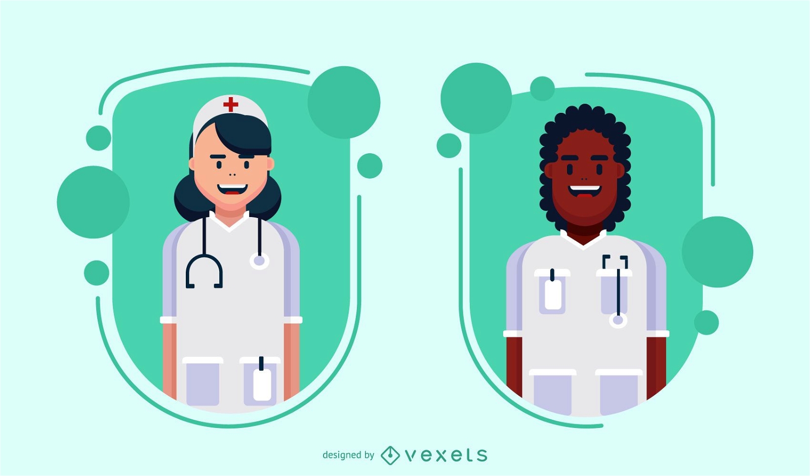 Conjunto de emblemas de personagens médicos