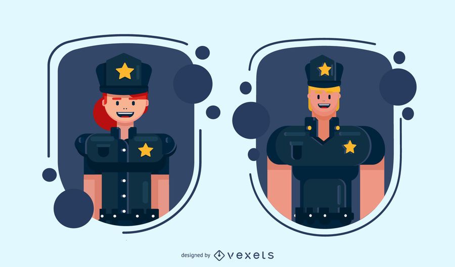 Download Police Officers Characters Badge Set - Vector Download