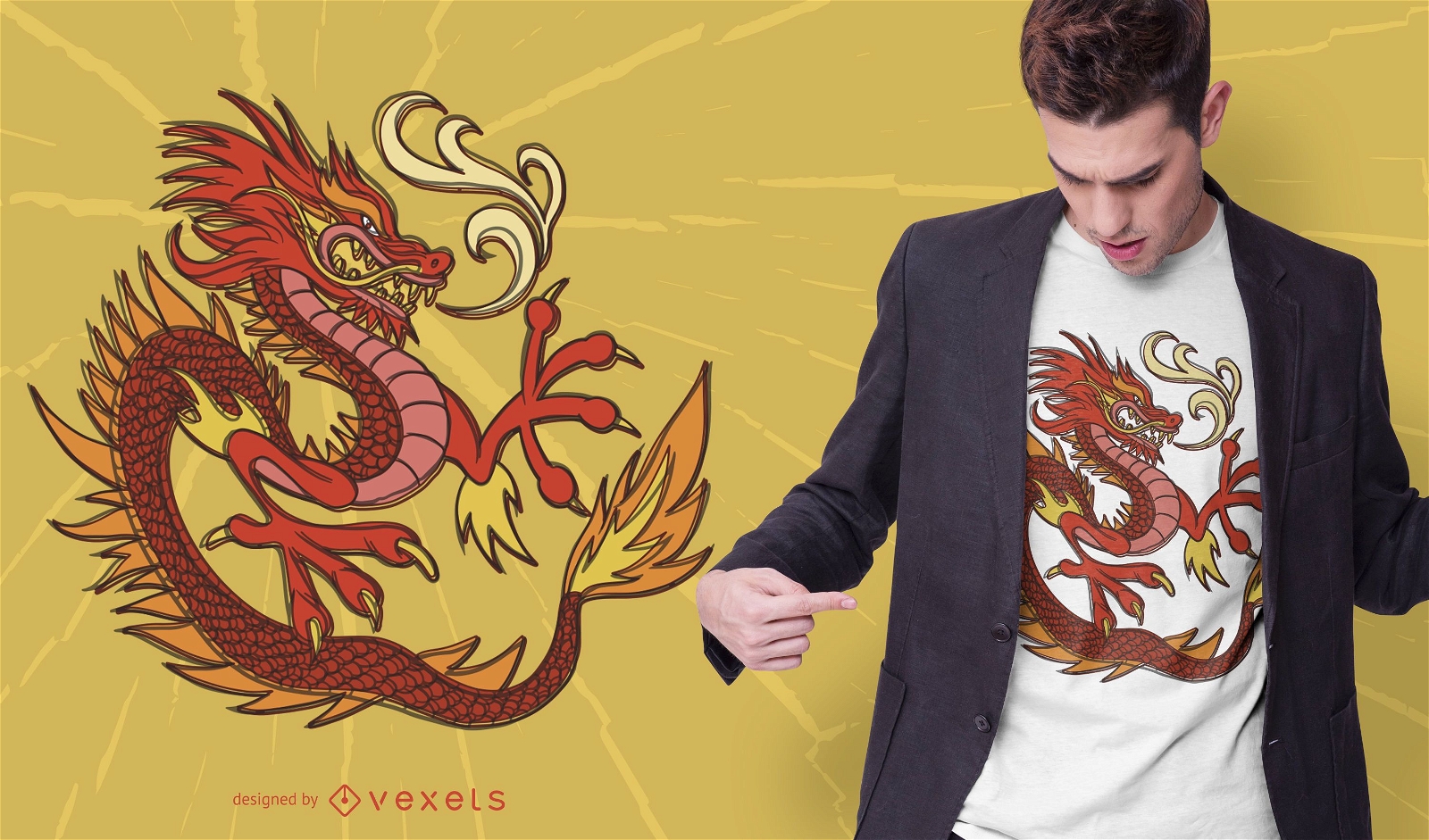 Diseño de camiseta de dragón de fuego