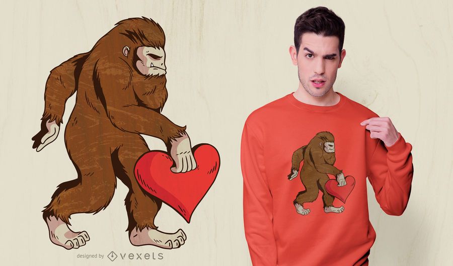 Diseño de camiseta Bigfoot Heart Diseño de camiseta Bigfoot Heart