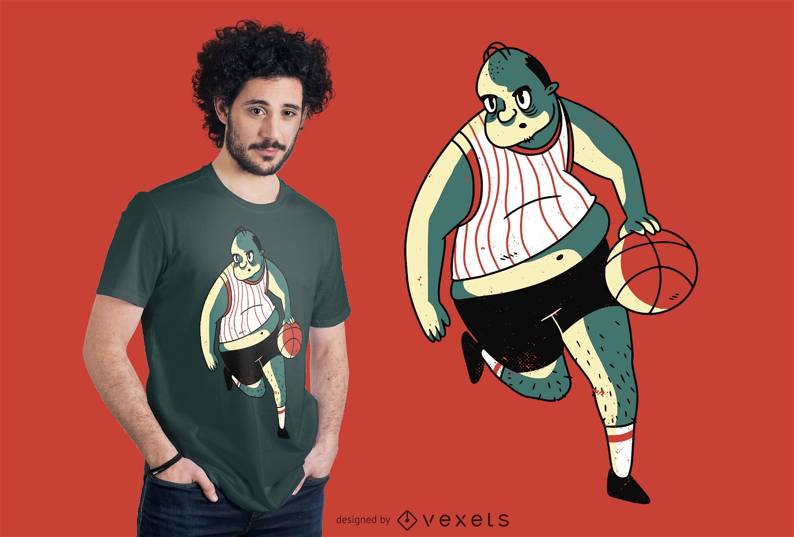 Design de camiseta para jogador de basquete com excesso de peso